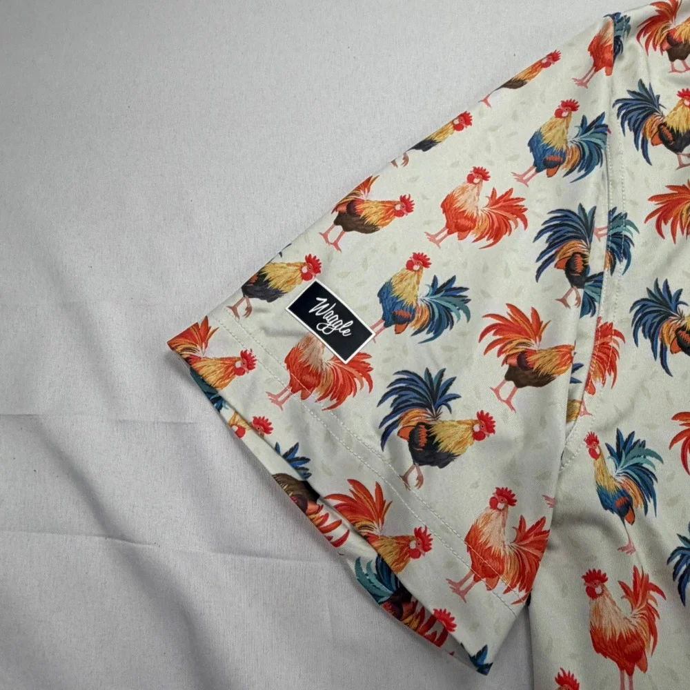 Waggle Golf Polo Shirt Mens 2XL White Rooster "Feeling Cocky" Print Performance - Picture 8 of 8